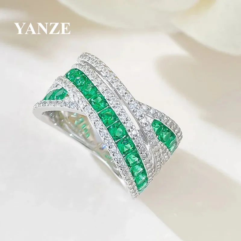 Lab Emerald Diamond Ring 100% Real 925 Sterling Silver Engagement Wedding Band Rings for Women Handmade  Bridal Jewelry