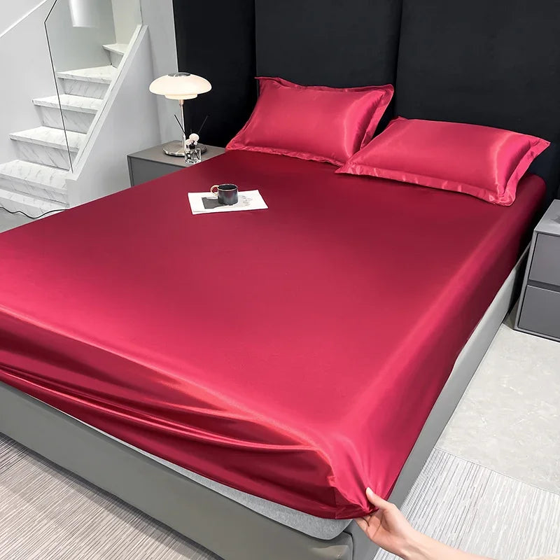 Summer Satin Waterproof Couple bed Fitted Sheet Double bed sheets Mattress Cover Bed linen protector single Queen NO Pillowcase