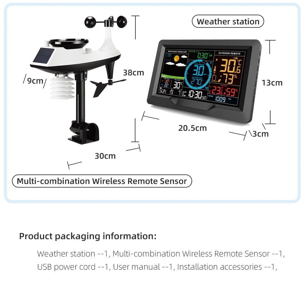 No wiring required Multifunctional Weather Station Temperature Humidity Wind Speed and Rainfall Detection Weather Forecast Clock