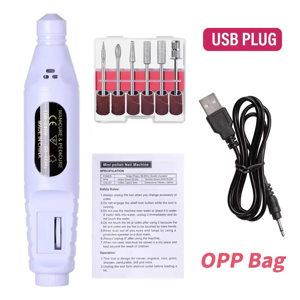 6 In 1 Electric Nail Drills Kit Remove Polisher Manicure Portable Nail File Nail Drill Equipment Pen Tools Machine