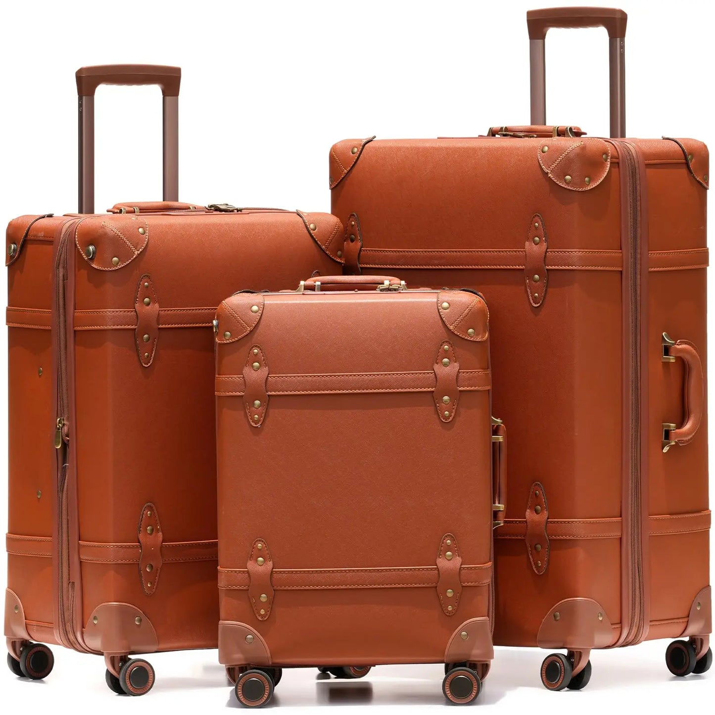 Urecity Vintage Luggage Set 3PCS Luxury Suitcase Expandable Travel Suitcase On Wheels Handmade Retro Rolling Luggage For Women