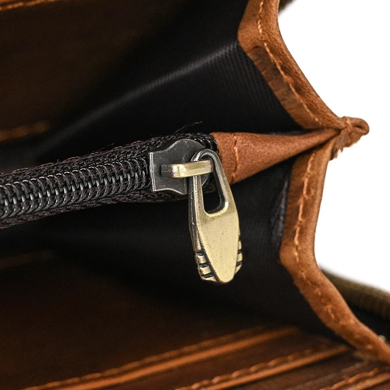 Men's crazy horse Leather long wallet Zip around genuine leather wallet Phone case purse with coin pocket 4 interlayer pocket