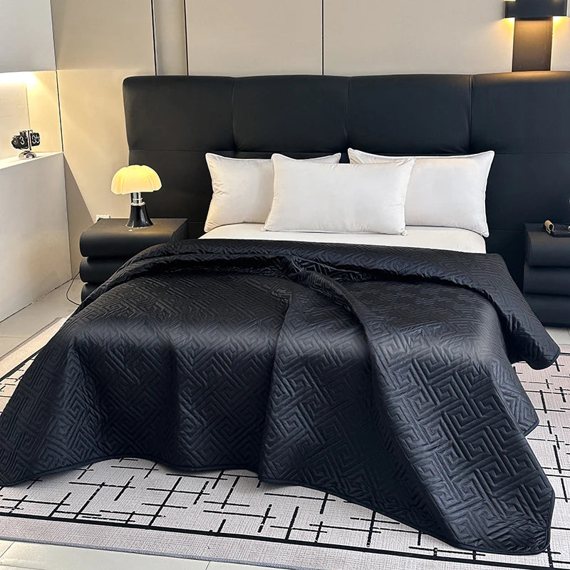 1Pcs Satin Quilted Bedspread, Black Twin Full Queen King Size Ice Silk Mattress Cover, Bed Cover, Coverlet, Bed Sheets