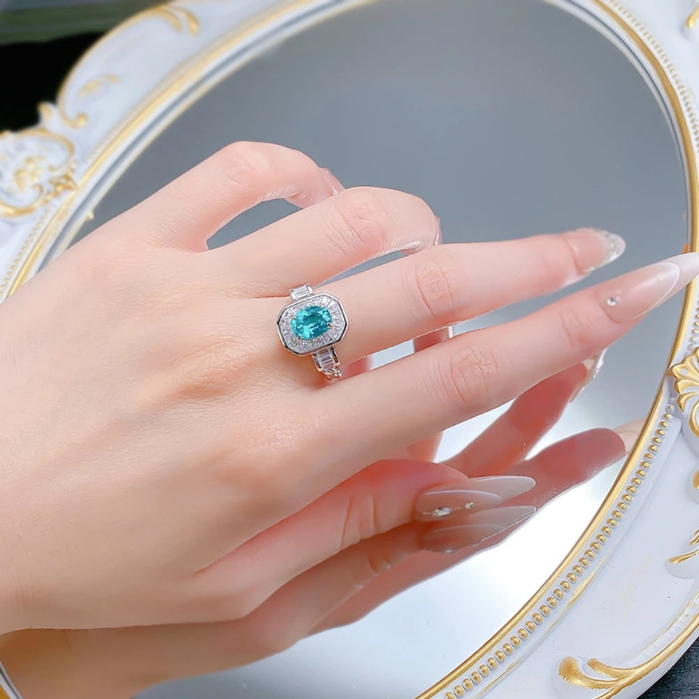 Wong Rain Vintage 925 Sterling Silver Oval Cut 6*8 MM Paraiba Tourmaline Gemstone Ring for Women Fine Jewelry Anniversary Gifts