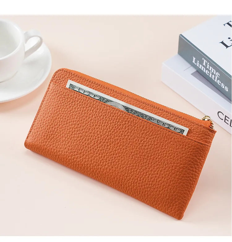 Women's Genuine Leather Long Wallets Cowhide Coin Purse Multi-card  Wallet for Women