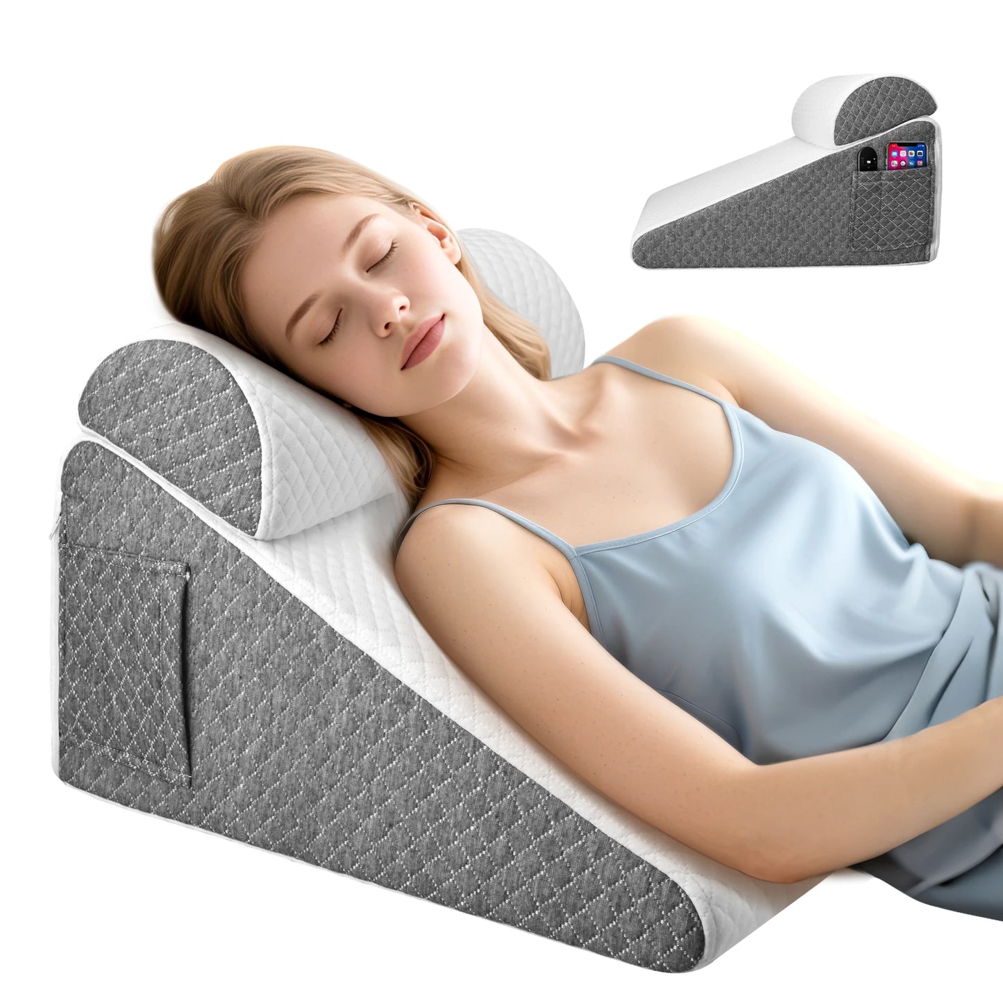 Memory foam triangular pad, Mattress, for sleep apnea,heartburn,snoring, leg height 30.5cm, back support for sitting on the bed