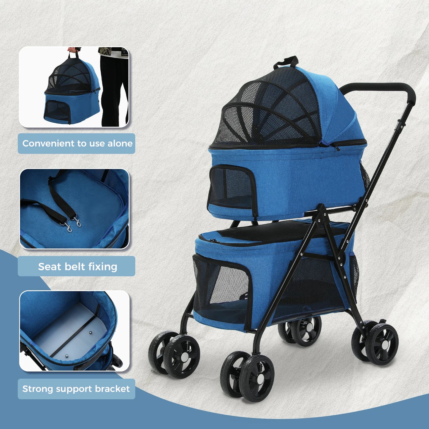 Foldable Pet Stroller 4-Wheel Dog Travel Stroller Pushchair Jogger with Storage Basket for Puppy Cat Pet Suplies Outdoor