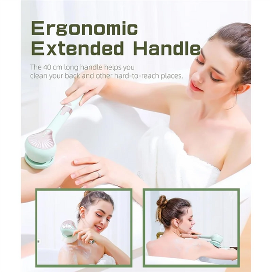 CKRE-Electric Body Brush Automatic Bath Brush USB Rechargeable Rotating Brush Waterproof Extended Handle Forall Skin Types Green