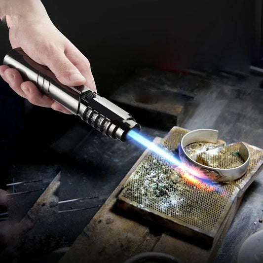 Metal Large Flame Spray Gun Blue Flame 1800°c Welding Gun Butane Gas Torch Lighter Outdoor Camping BBQ Kitchen Ignition Tool