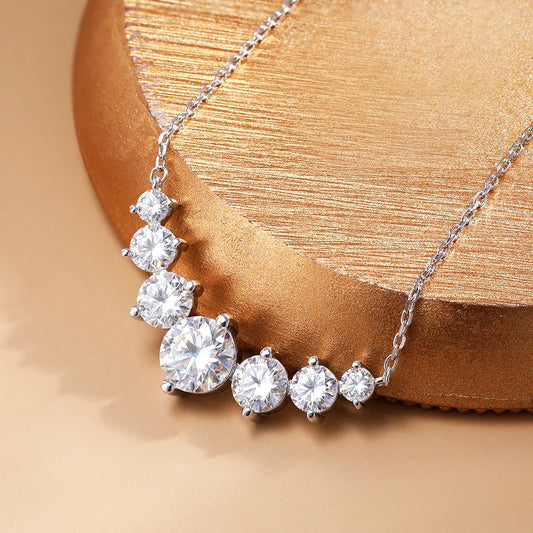 Smile Shape All Moissanite Pendant Necklace for Women 7-stone D Color Diamond Neck Chain S925 Sterling Silver Fine Jewelry