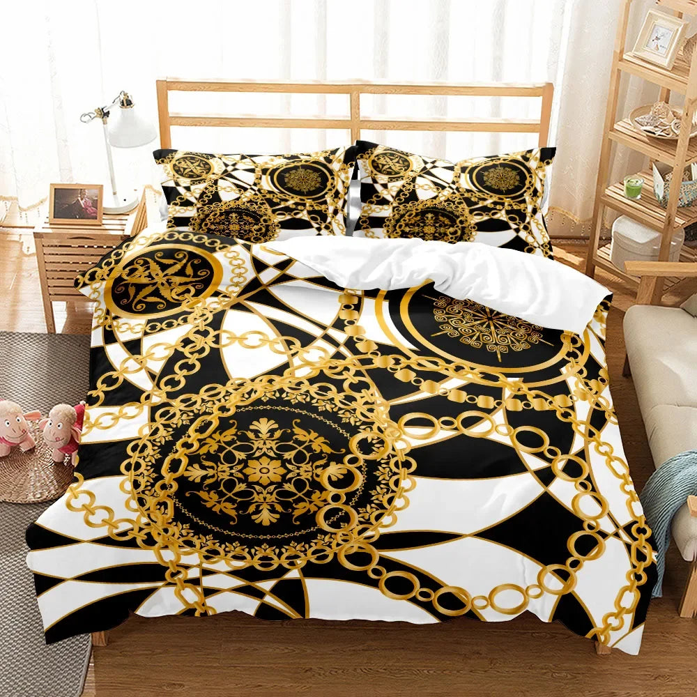 Luxury Baroque Pattern Bedding Set Golden Duvet cover set Twin Double Queen King Size Comforter cover set for Gift Bed Linen