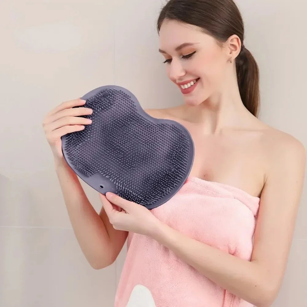 Silicone Rub Back Brush Bathroom Non-slip Wash Foot Pad Massage Shower Mat with Sucker Bath Massage Foot Exfoliating Brush Pad