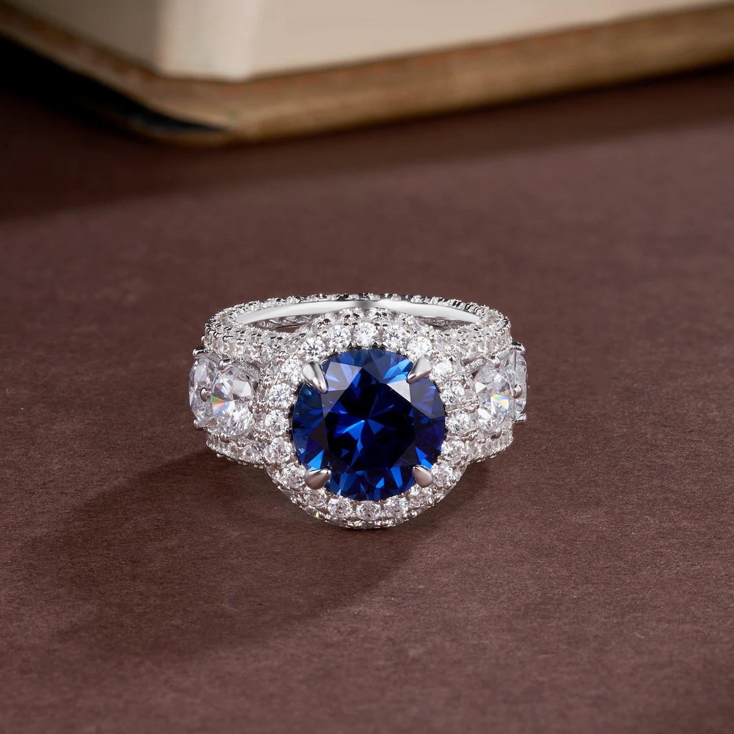 WUIHA Vintage 100% 925 Sterling Silver 11 MM Lab Sapphire High Carbon Diamonds Gemstone Wedding Engagement Ring Fine Jewelry