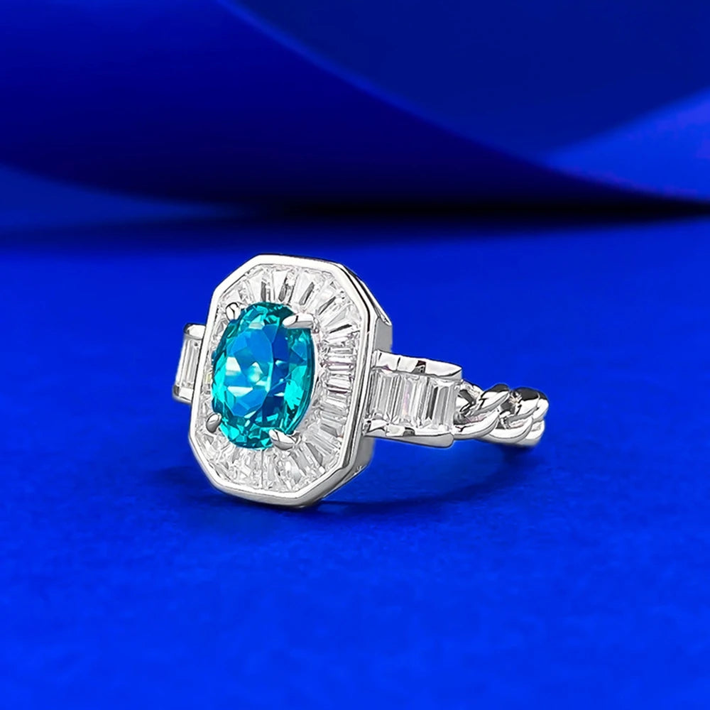 Wong Rain Vintage 925 Sterling Silver Oval Cut 6*8 MM Paraiba Tourmaline Gemstone Ring for Women Fine Jewelry Anniversary Gifts