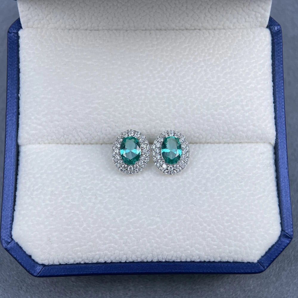 Wong Rain Solid 925 Sterling Silver Oval Cut 5*7MM Lab Sapphire Citrine Aquamarine Gem Ear Studs Earrings Fine Jewelry Wholesale