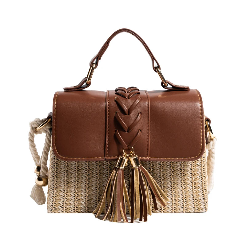 MOODS Straw Beach Bag For Women 2023 Summer New Luxury Designer Handbags Hit Color Tassels Shoulder Crossbody Box Bag Sac A Main