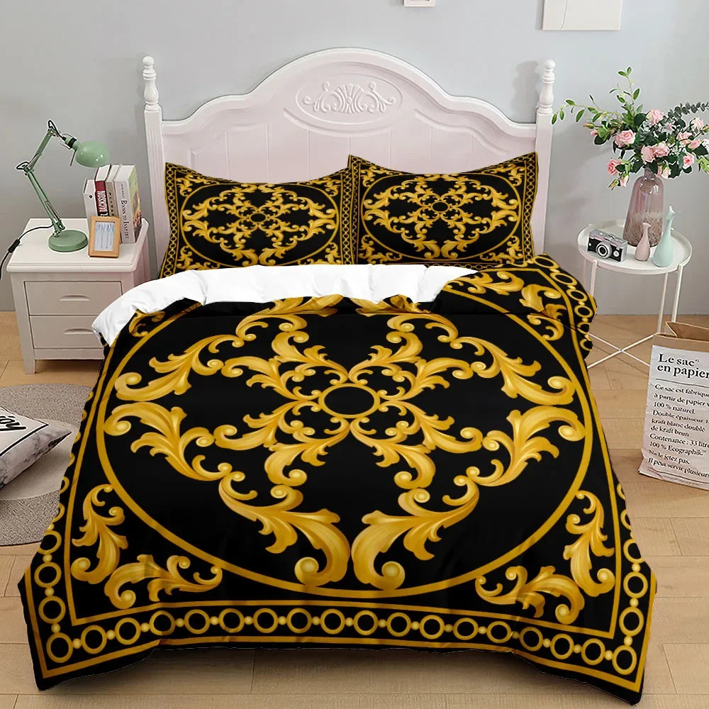 Luxury Baroque Pattern Bedding Set Golden Duvet cover set Twin Double Queen King Size Comforter cover set for Gift Bed Linen