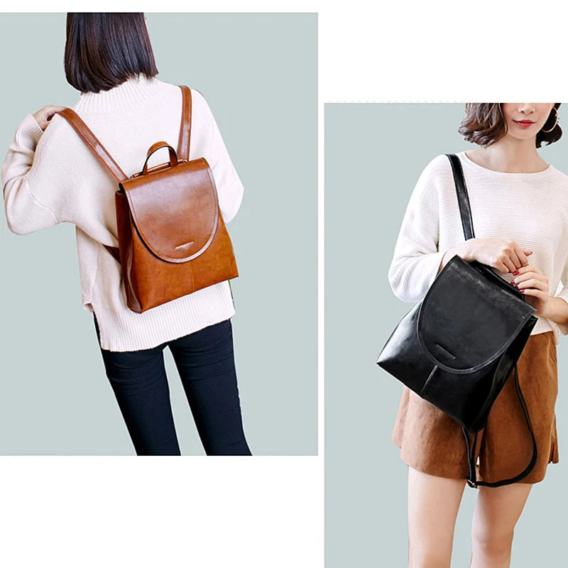 Women Backpack Shoulder Cross Body Bags Genuine Leather Female Fashion Retro Lady Oil Wax Cowhide Messenger Bag Backpacks