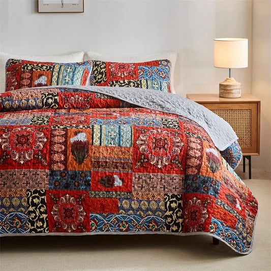New Quilted Bedspread Set,Soft Microfiber,Thick Bed Cover+Pillowcase,European Flower Patchwork Mattress Topper Bed Sheets King