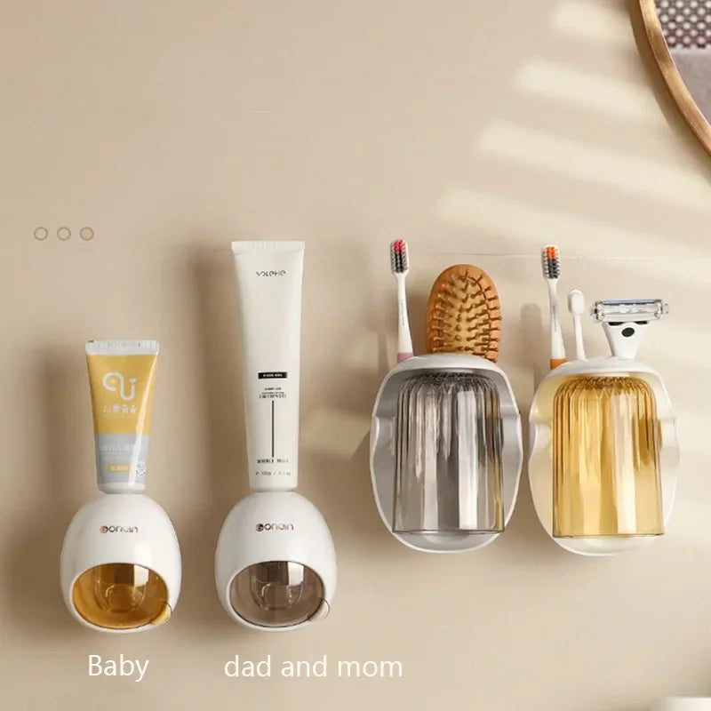 Cartoon Toothpaste Dispenser Automatic Toothpaste Squeezer New Wall-Mount Holder Toothbrush Rack Bathroom Washroom  Accessories