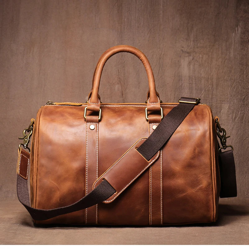 GURO Retro Higher Quality Cowhide Travel Bags  Men's Genuine Leather Handbag Women Luxury Weekend Fitness Bag Short Trip Luggage