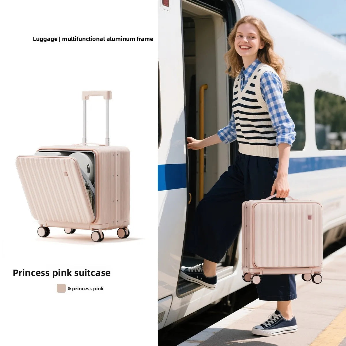 KLQDZMS 18" Luggage Travel Bag High Quality 20 Inch Boarding Box Men's Small Trolley Case Women's Front Opening Laptop Suitcase