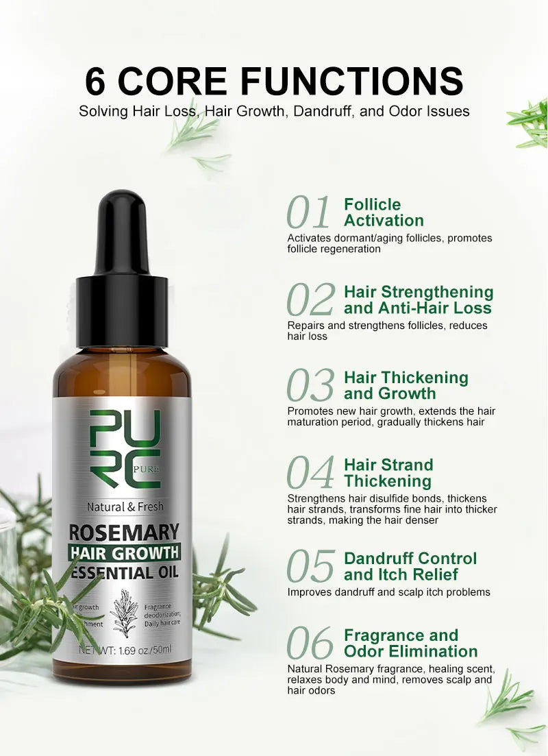 PURC Rosemary Oil Hair Loss Treatment Ginger Hair Growth Products for Men Women Smoothing Anti-Frizz Hair Care