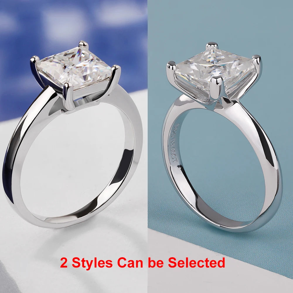 1/2/3/4 Carat Princess Cut Moissanite Engagement Ring with GRA Solitaire Diamond Wedding Promise Bands for Women Fine Jewelry