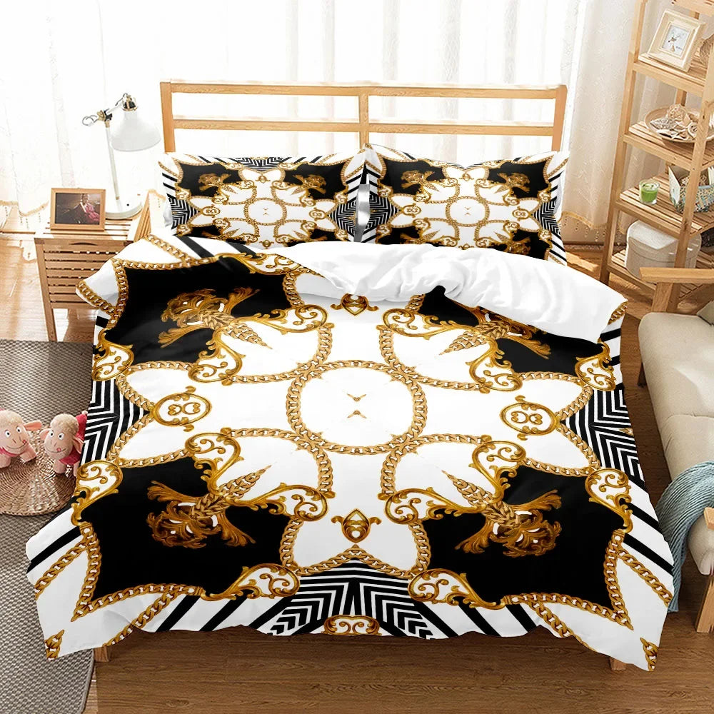 Luxury Baroque Pattern Bedding Set Golden Duvet cover set Twin Double Queen King Size Comforter cover set for Gift Bed Linen