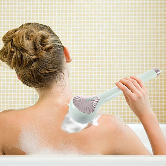 6-in-1 Cream Aid for Back Electric Body Brush USB Rechargeable Shower Brush with Long Handle with 6 Cleaning Heads
