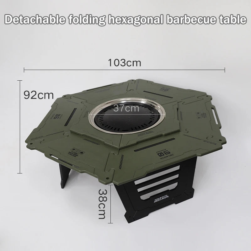 Multi-Functional Camping Table Portable 6-Sided BBQ&Tea Table, Foldable&Removable Outdoor Stove Complete Set For Outdoor Cooking