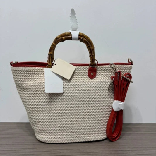 2025 New Summer Handmade Rattan Bag For Women Vintage Bamboo Handle Tote Clutch Bag Lady Boho Straw Beach Shoulder Crossbody Bag