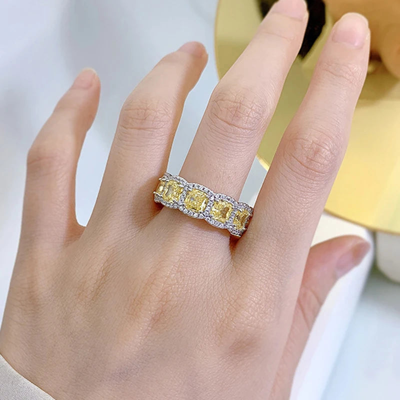 OEVAS 100% 925 Sterling Silver Sparkling 5*5mm Square Yellow Pink White High Carbon Diamond Rings For Women Party Fine Jewelry