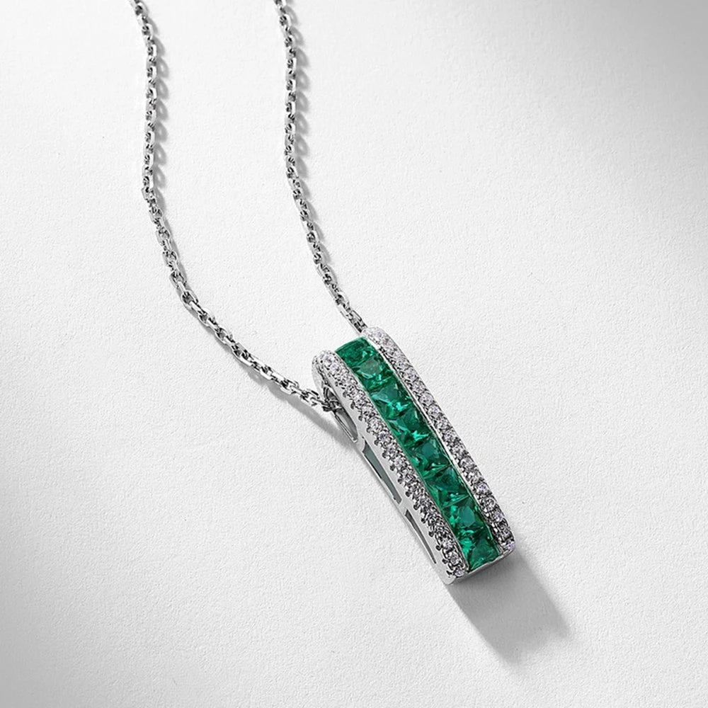 Wong Rain Vintage 925 Sterling Silver 2.5 MM Emerald High Carbon Diamonds Gemstone Pendant Necklace Fine Jewelry Gifts Wholesale