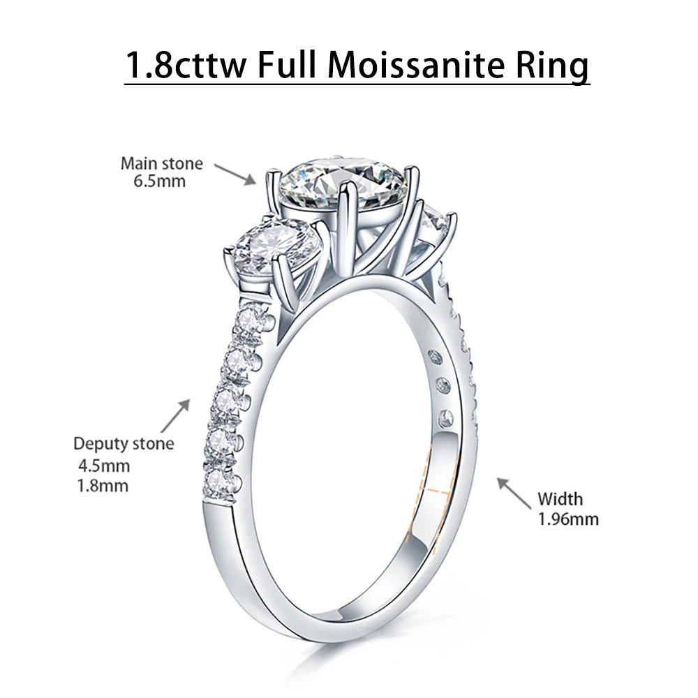 Serenity 1.8cttw Real D Color Moissanite Row Rings For Women S925 Silver Bands Plated 18k Sparkling Wedding Rings Fine Jewelry