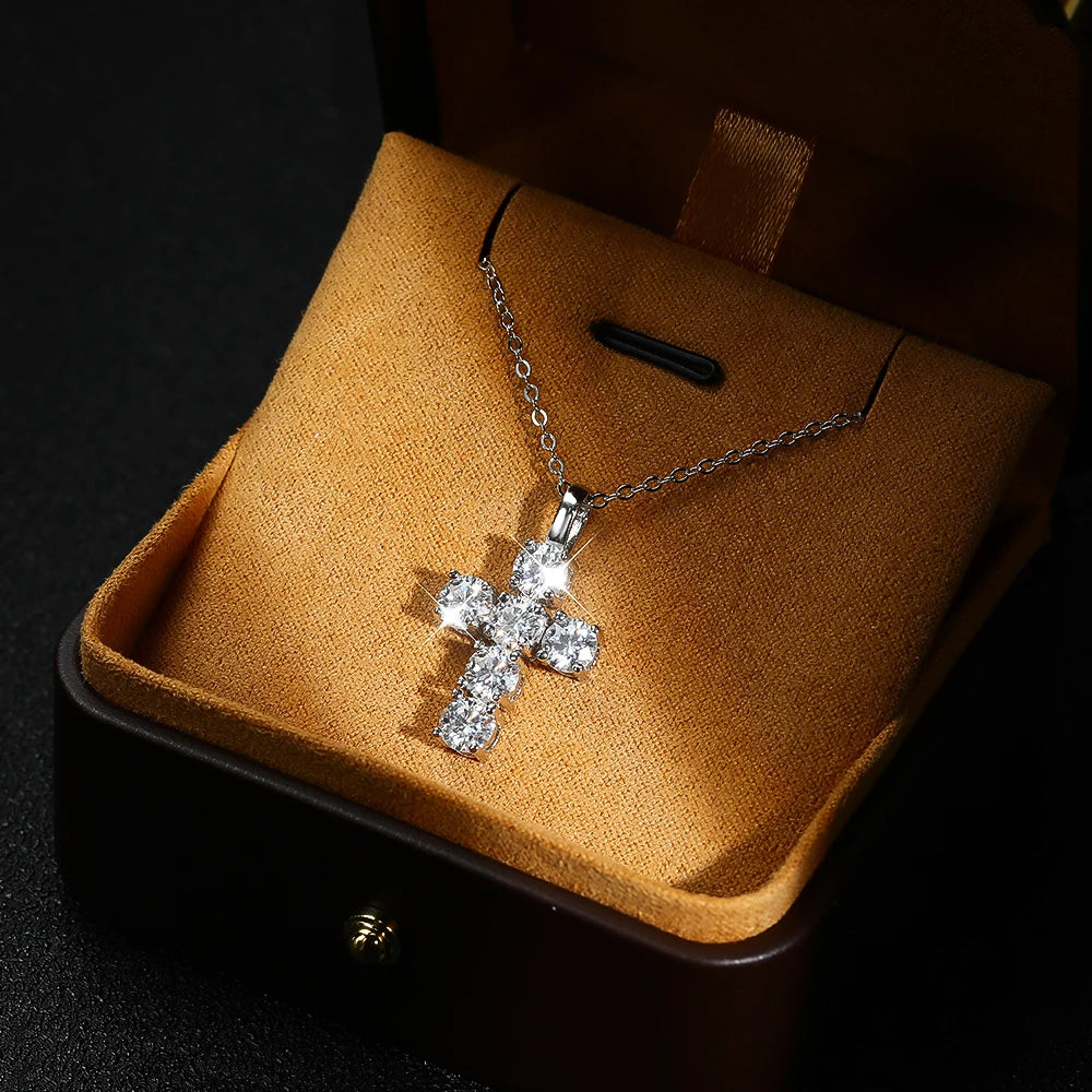KNOBSPIN 3ct D VVS1 Moissanite Cross Pendant Necklaces for Women Man Sparking Diamond with GRA 100% 925 Sterling Silver Necklace
