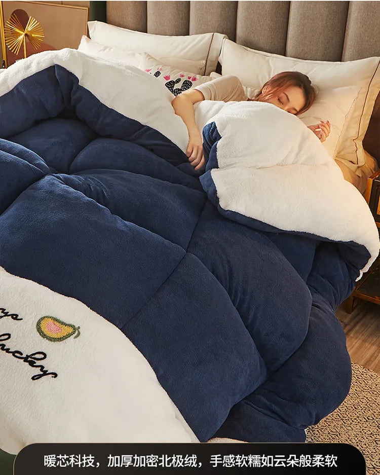 Thicken Lamb Double-faced Velvet Quilt Wool Super Warm Winter Comforter Students Dormitory Luxury Blanket Soft Quilt Duvets