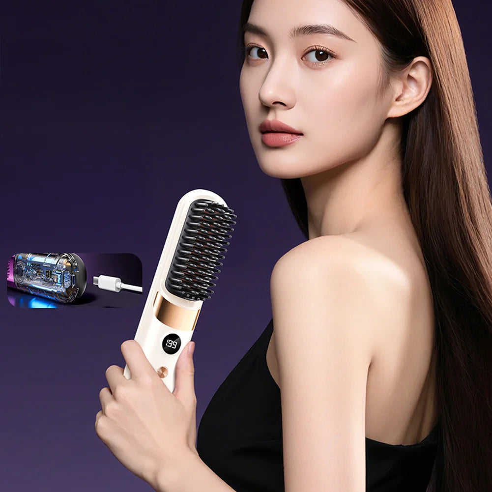 2026 New USB Charging Cordless Hair Straightener Brush-Portable Hair Straightening Brush LED Display for Women Travel Gift