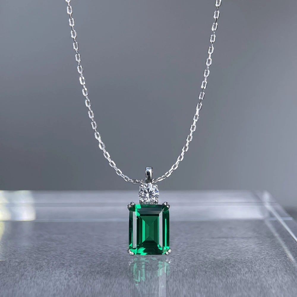 Wong Rain 925 Sterling Silver 8*10 MM Tanzanite Sapphire Ruby Citrine Emerald High Carbon Diamond Pendant Necklace Fine Jewelry