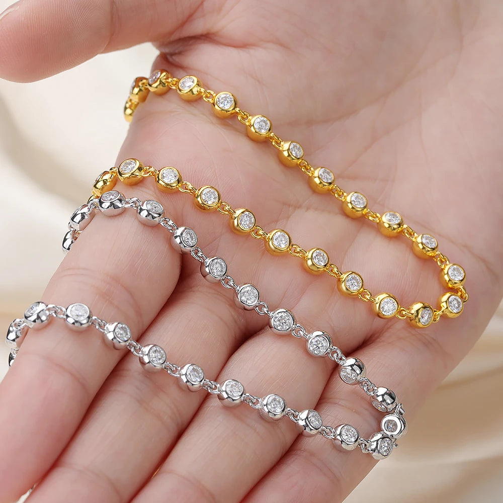 BXINY 3mm Bubble Moissanite Tennis Necklace S925 Silver for Women Bezel Set Diamond Neck Chain Party Jewelry Gifts GRA Certified