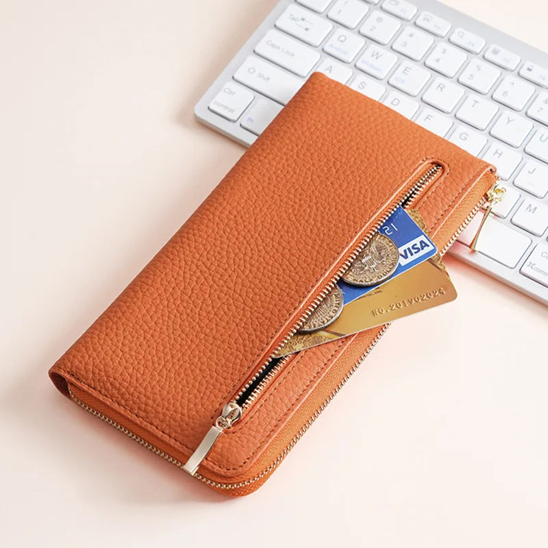 Women's Genuine Leather Long Wallets Cowhide Coin Purse Multi-card  Wallet for Women
