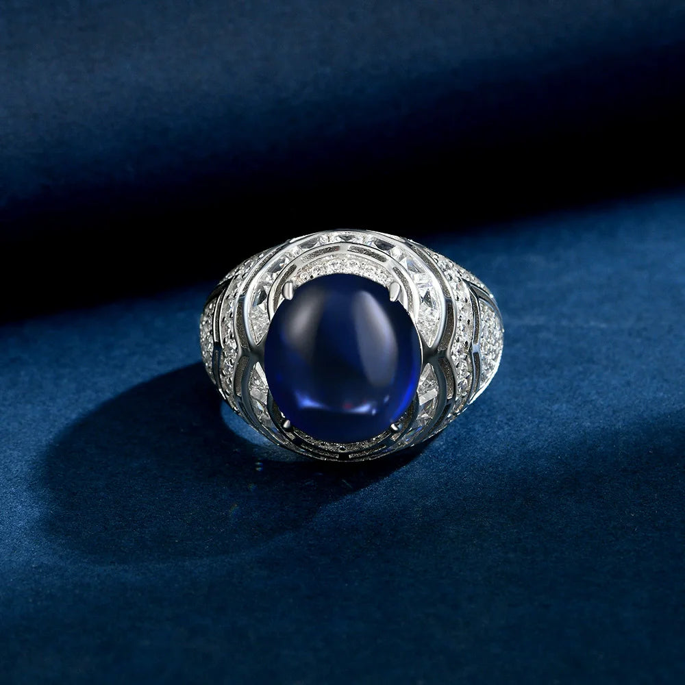 Wong Rain Luxury 925 Sterling Silver 11 CT Oval Sapphire High Carbon Diamond Gemstone Women Rings Fine Jewelry Anniversary Gifts