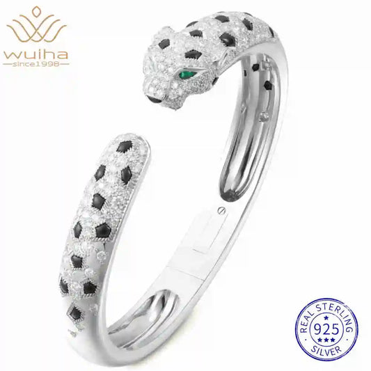 WUIHA Vintage 925 Sterling Silver Lab Sapphire High Carbon Diamonds Gemstone Wedding Engagement Bracelet Bangle Fine Jewelry