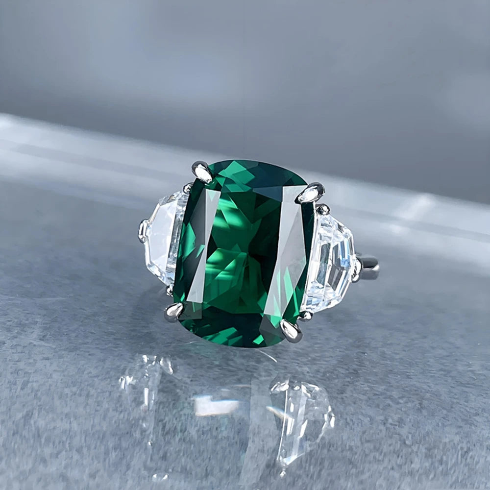 Wong Rain Vintage 925 Sterling Silver 10*14 MM Emerald High Carbon Diamonds Gems Ring for Women Fine Jewelry Anniversary Gifts