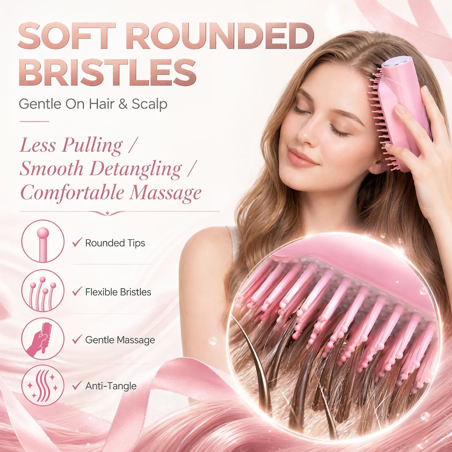 2 In 1 Spray Hair Brush Refillable Water Mist Comb Portable Detangling Scalp Massage Anti Frizz Hair Styling Travel Brush