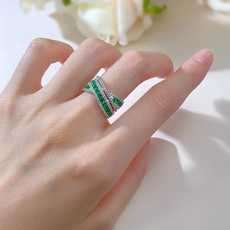 Lab Emerald Diamond Ring 100% Real 925 Sterling Silver Engagement Wedding Band Rings for Women Handmade  Bridal Jewelry