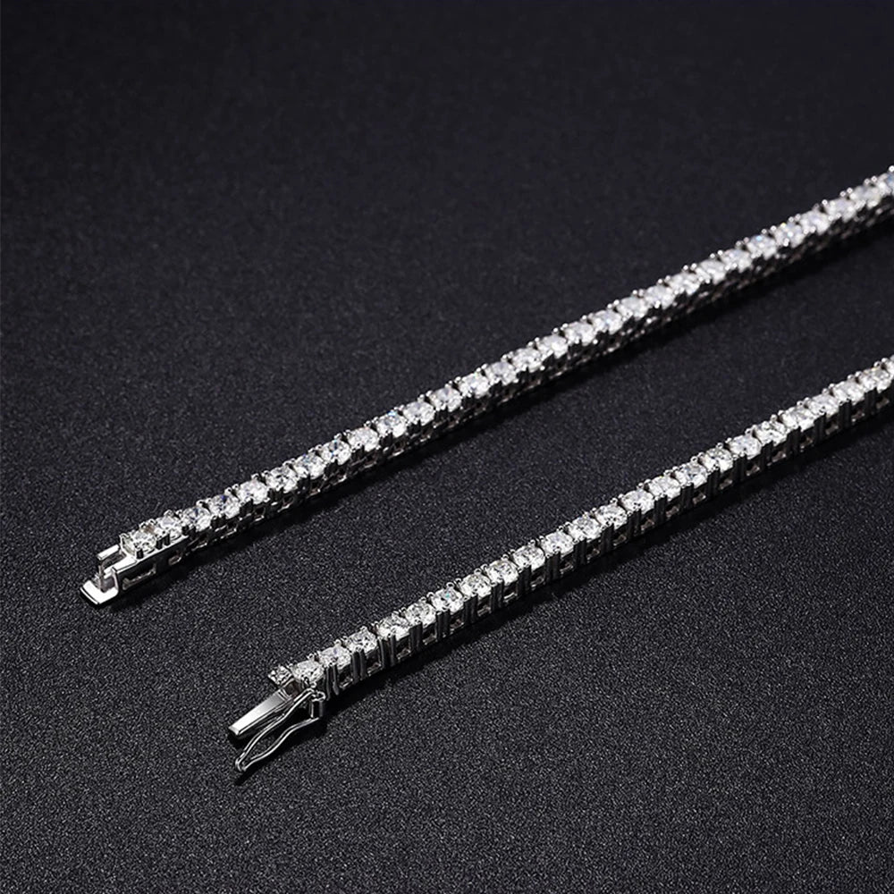 3mm Full Moissanite Tennis Necklace for Woman 925 Sterling Silver Plated 18k White Gold Tassel Necklace Party Wedding Jewelry