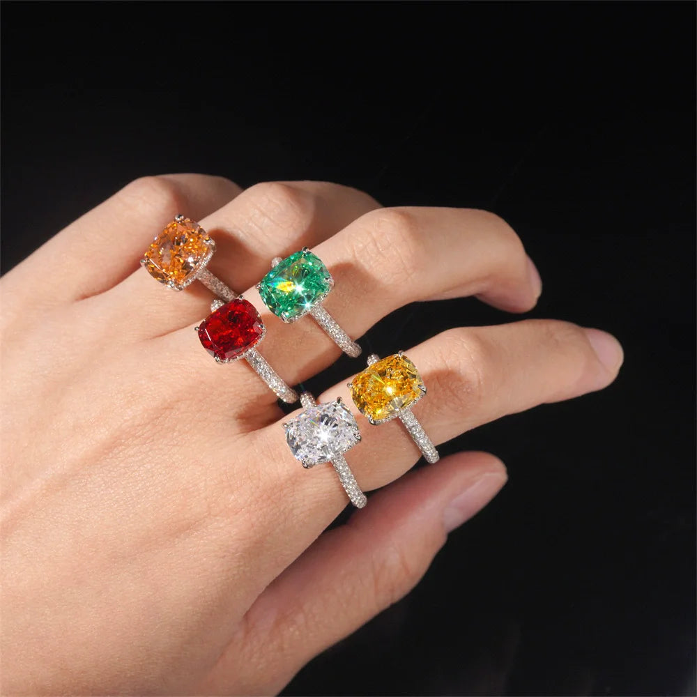 Wong Rain 925 Sterling Silver Crushed Ice Cut 9*12 MM Lab Sapphire Paraiba Citrine Morganite Gems Engagement Rings Fine Jewelry