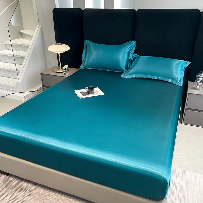 Summer Satin Waterproof Couple bed Fitted Sheet Double bed sheets Mattress Cover Bed linen protector single Queen NO Pillowcase