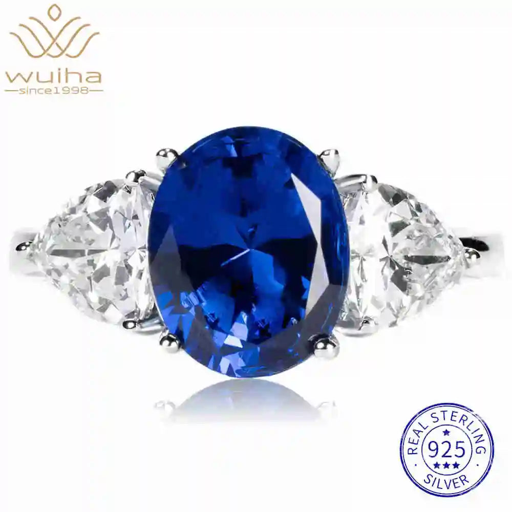 WUIHA Vintage 100% 925 Sterling Silver Lab Sapphire High Carbon Diamonds Gemstone Wedding Engagement Cocktail Ring Fine Jewelry